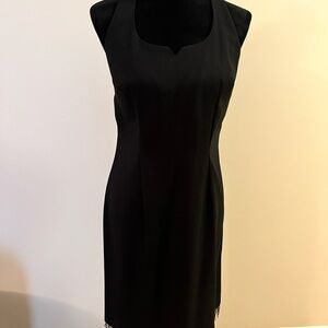 Classic Black Midi Sheath Dress with Notch Neckline